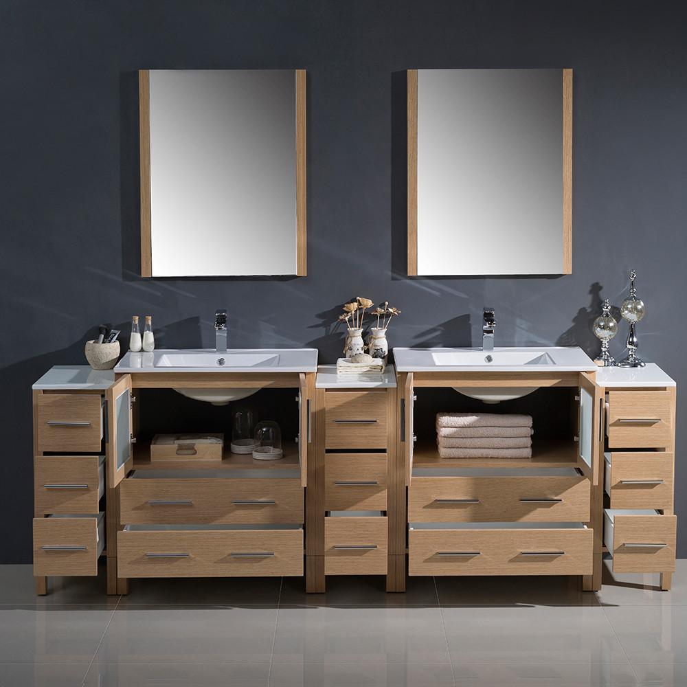 Fresca Torino 96" Light Oak Modern Double Sink Vanity w/ 3 Side Cabinets & Integrated Sinks Vanity Fresca 
