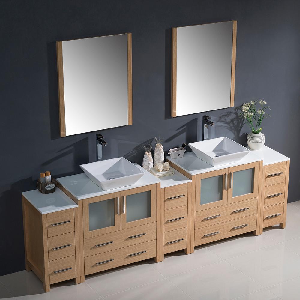 Fresca Torino 96" Light Oak Modern Double Sink Vanity w/ 3 Side Cabinets & Vessel Sinks Vanity Fresca 