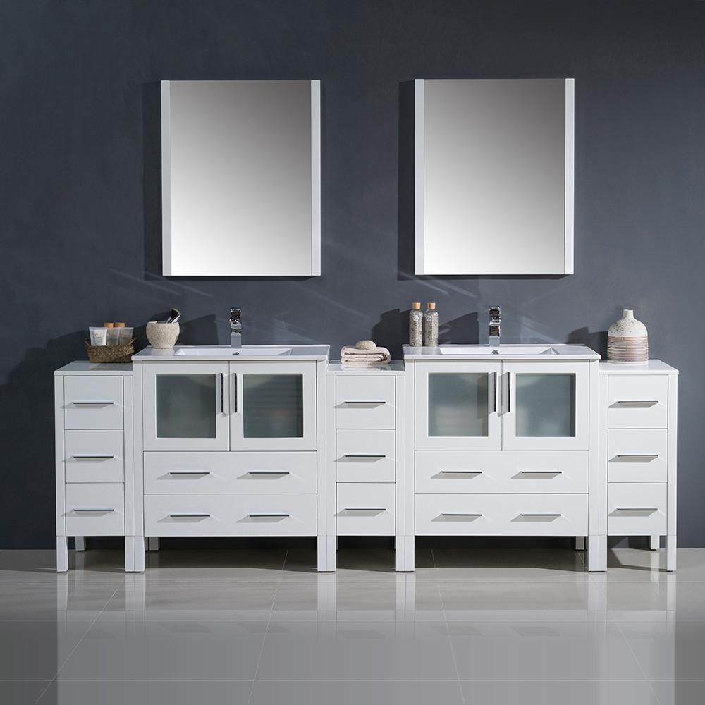 Fresca Torino 96" White Modern Double Sink Vanity w/ 3 Side Cabinets & Integrated Sinks Vanity Fresca 