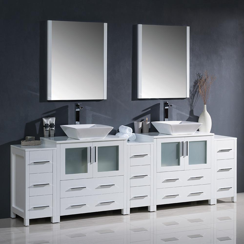Fresca Torino 96" White Modern Double Sink Vanity w/ 3 Side Cabinets & Vessel Sinks Vanity Fresca 