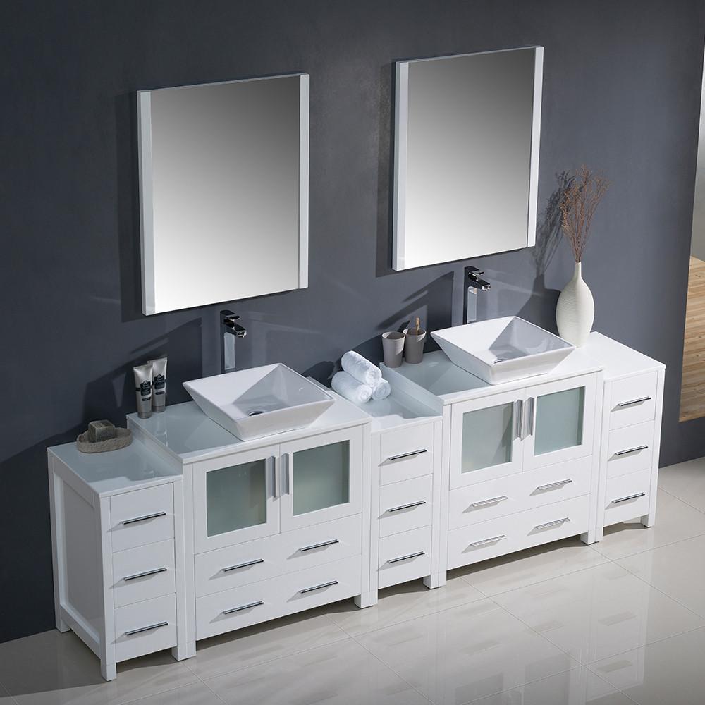 Fresca Torino 96" White Modern Double Sink Vanity w/ 3 Side Cabinets & Vessel Sinks Vanity Fresca 