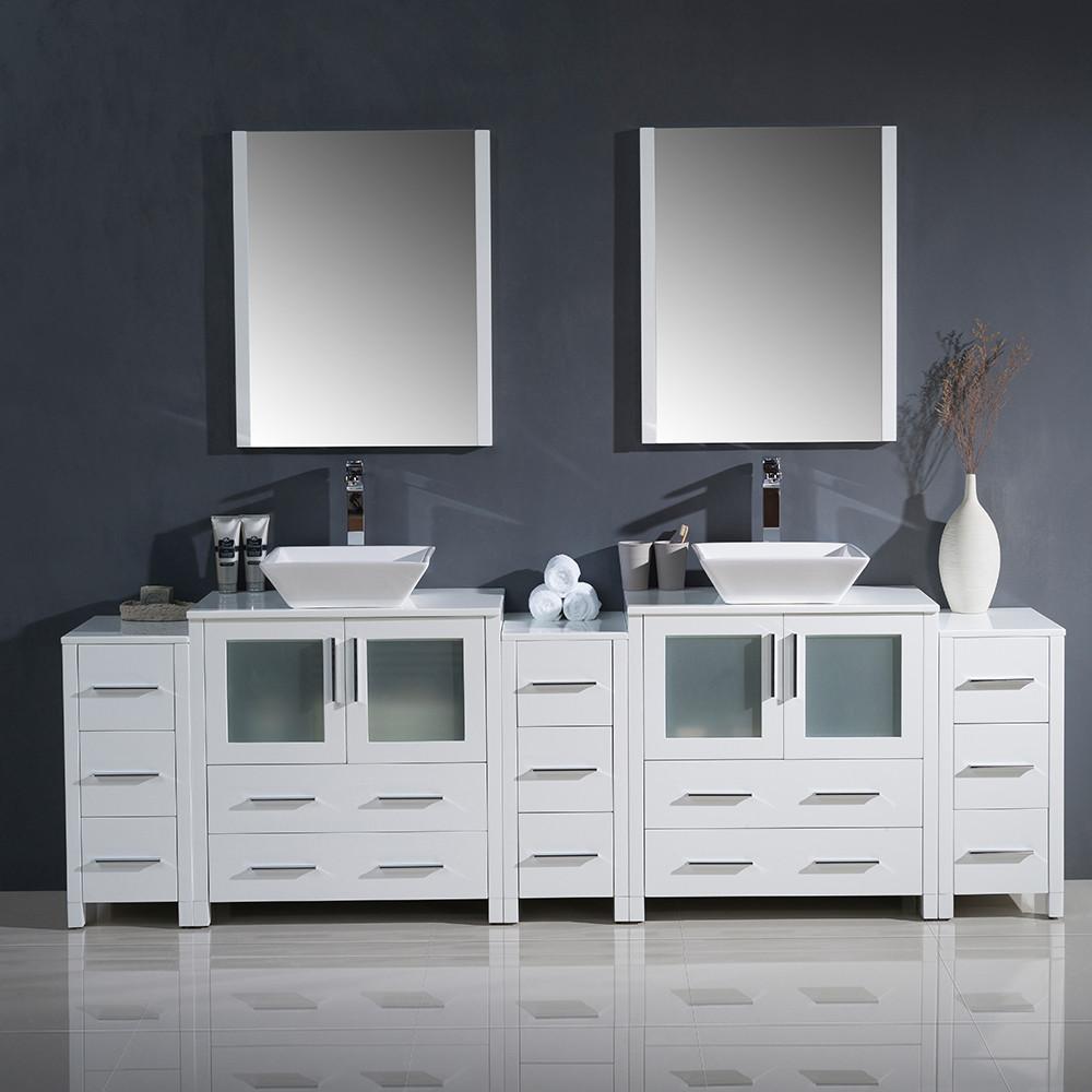 Fresca Torino 96" White Modern Double Sink Vanity w/ 3 Side Cabinets & Vessel Sinks Vanity Fresca 