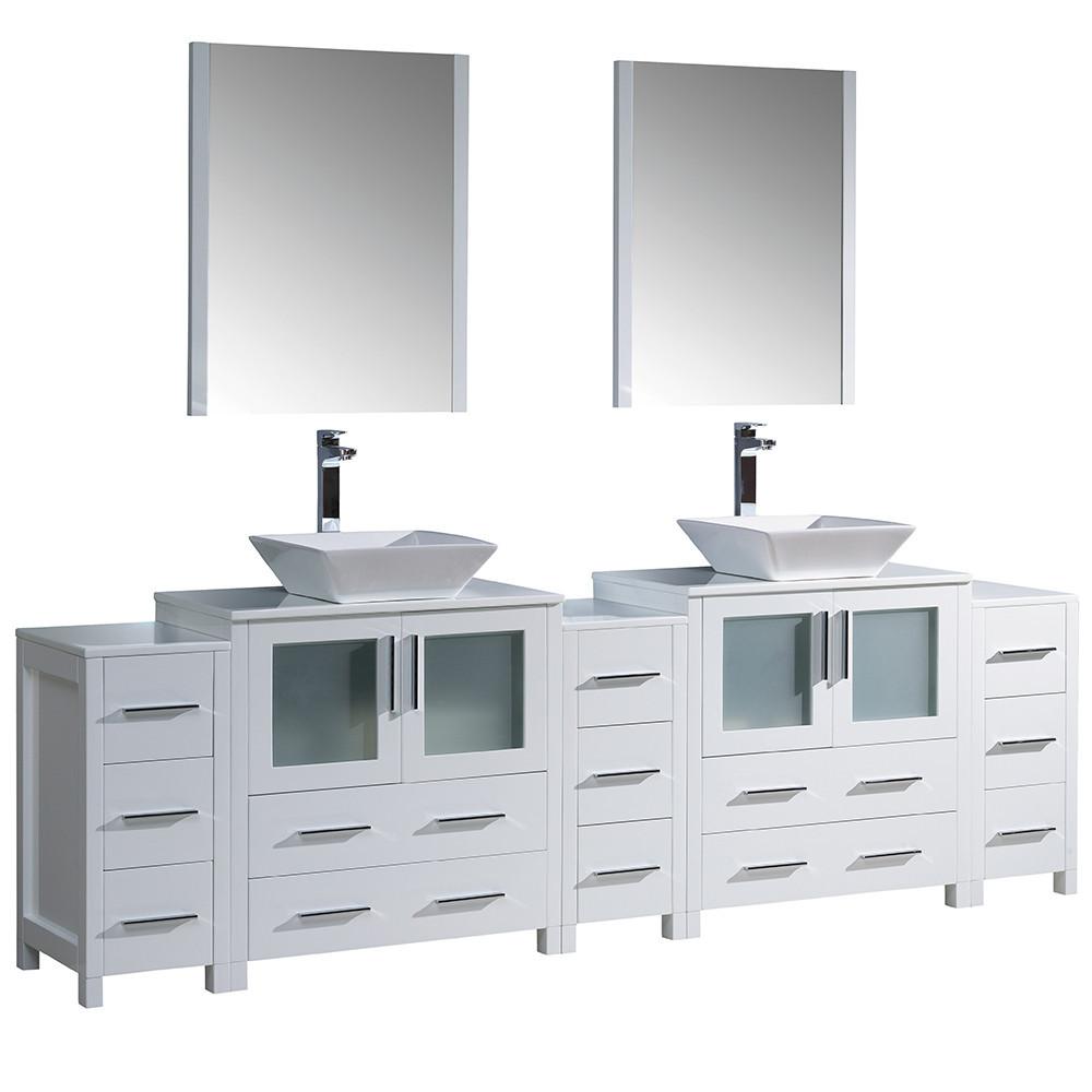 Fresca Torino 96" White Modern Double Sink Vanity w/ 3 Side Cabinets & Vessel Sinks Vanity Fresca 