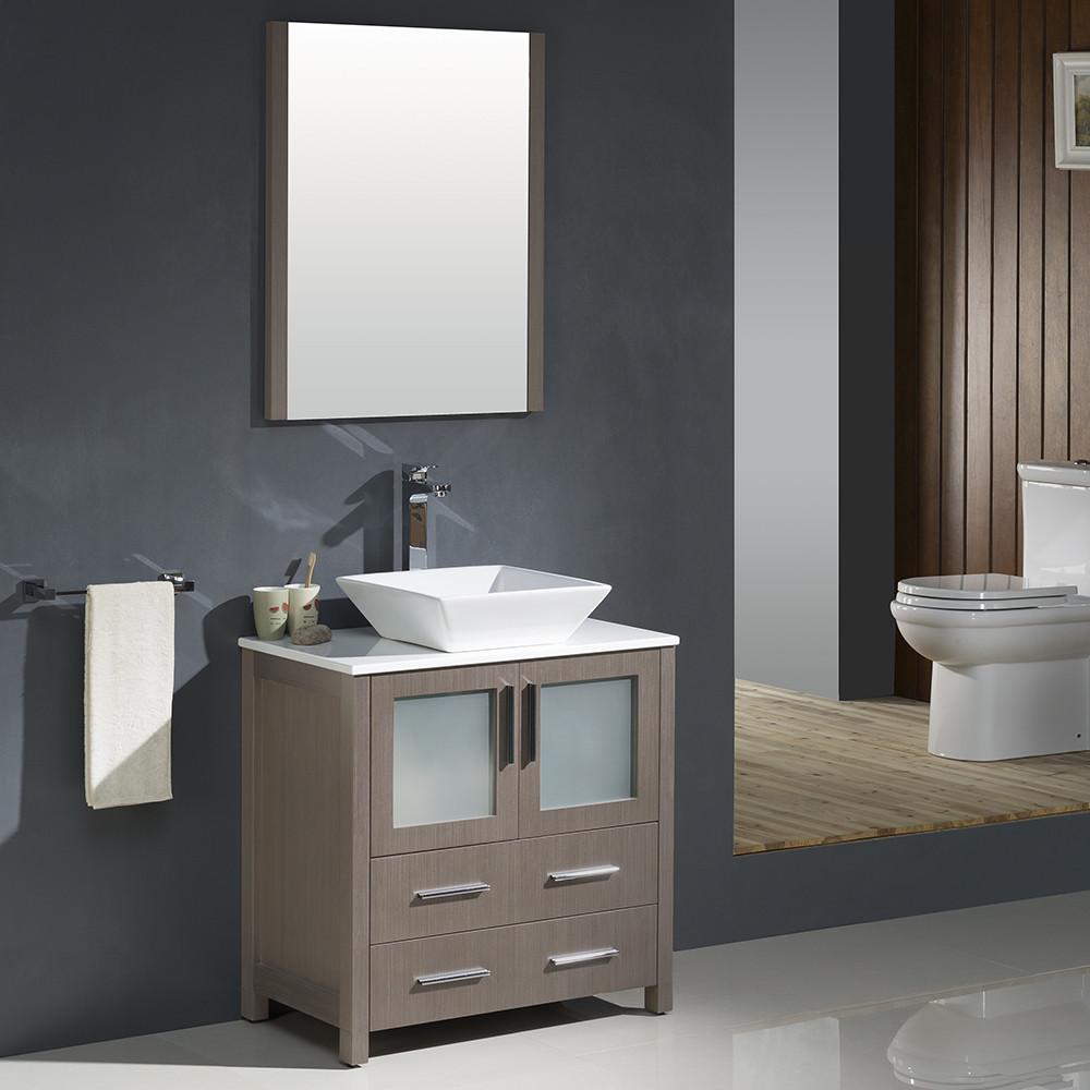 Fresca Torino 30" Gray Oak Modern Bathroom Vanity w/ Vessel Sink Vanity Fresca 