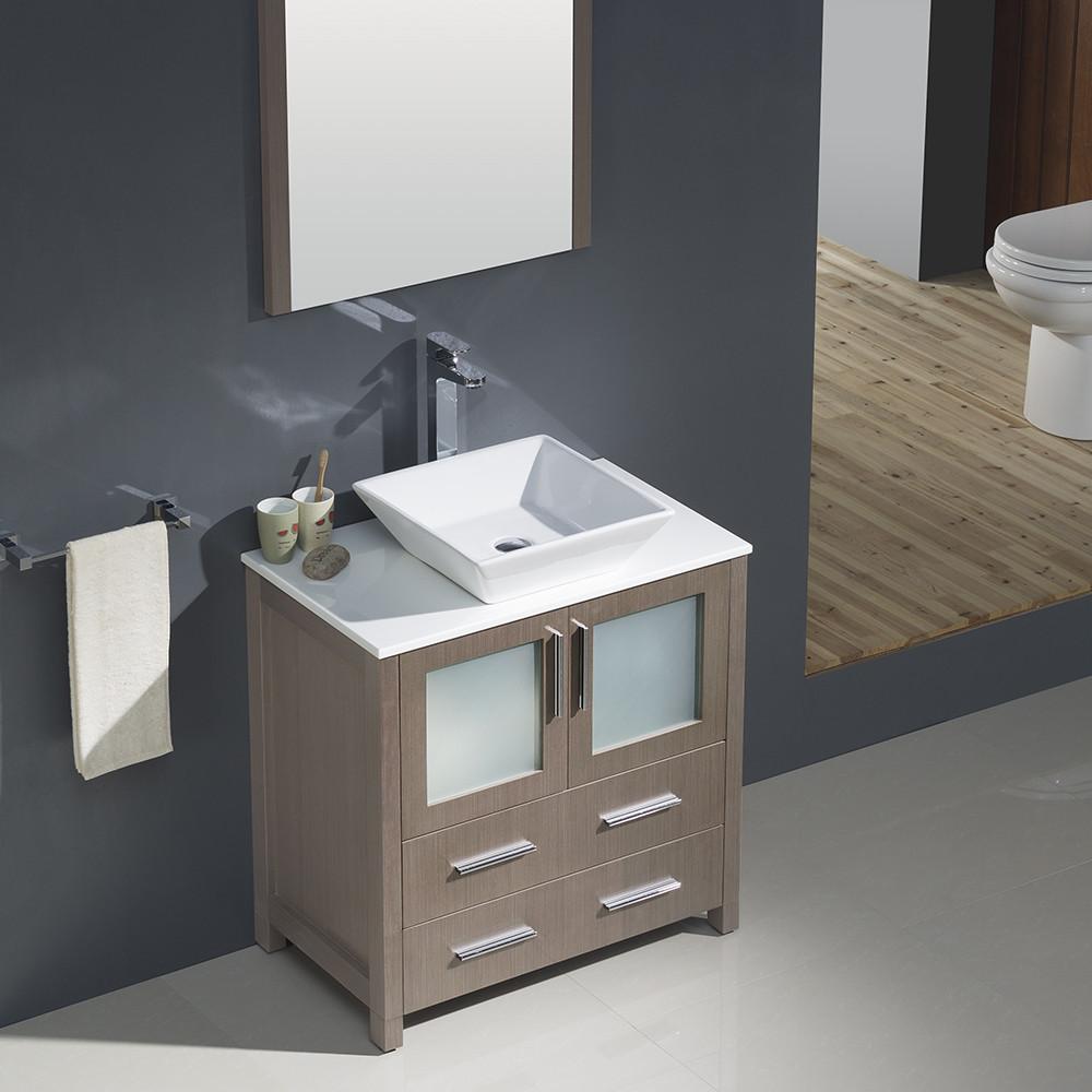 Fresca Torino 30" Gray Oak Modern Bathroom Vanity w/ Vessel Sink Vanity Fresca 