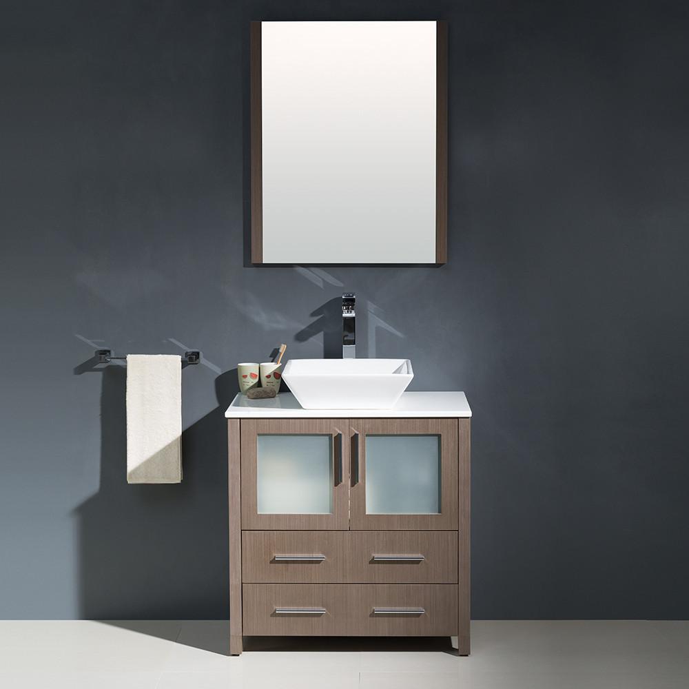 Fresca Torino 30" Gray Oak Modern Bathroom Vanity w/ Vessel Sink Vanity Fresca 