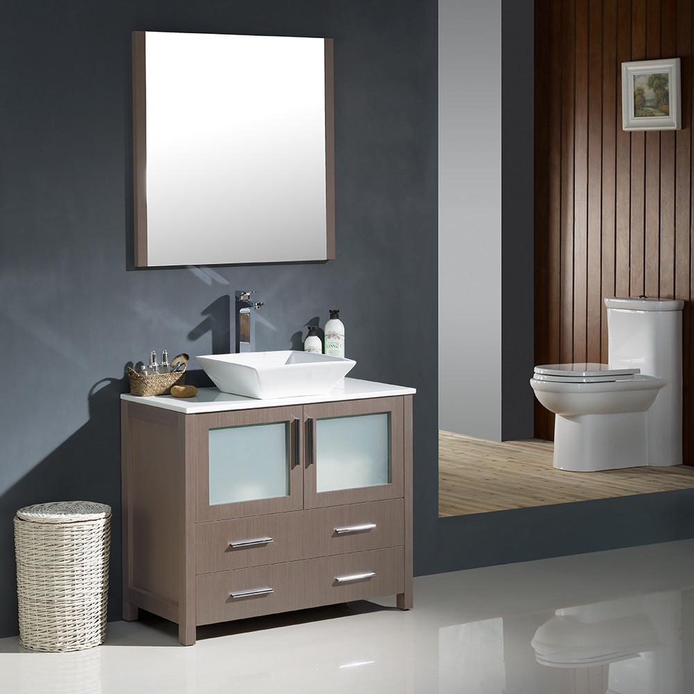 Fresca Torino 36" Gray Oak Modern Bathroom Vanity w/ Vessel Sink Vanity Fresca 