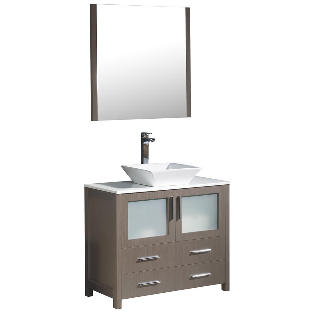 Fresca Torino 36" Gray Oak Modern Bathroom Vanity w/ Vessel Sink Vanity Fresca 