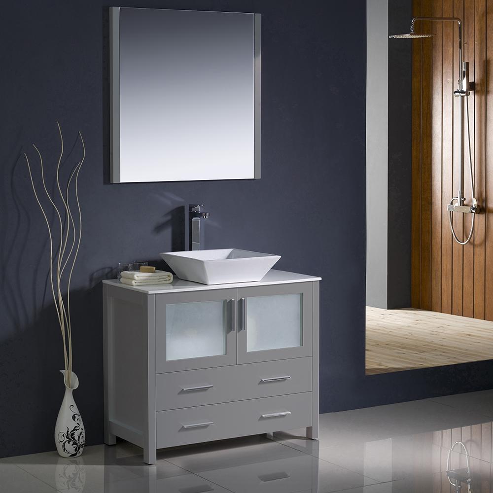 Fresca Torino 36" Gray Modern Bathroom Vanity w/ Vessel Sink Vanity Fresca 