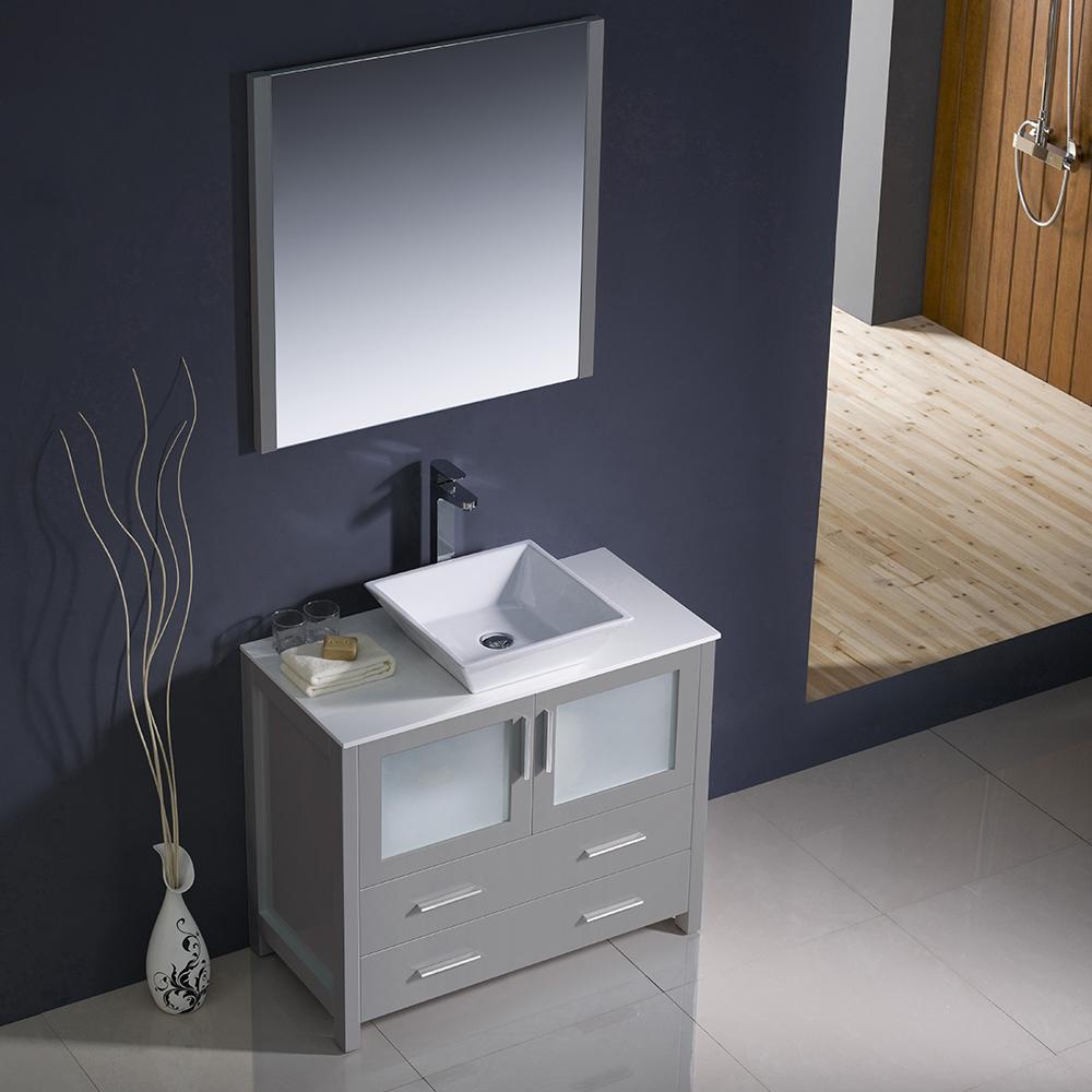 Fresca Torino 36" Gray Modern Bathroom Vanity w/ Vessel Sink Vanity Fresca 
