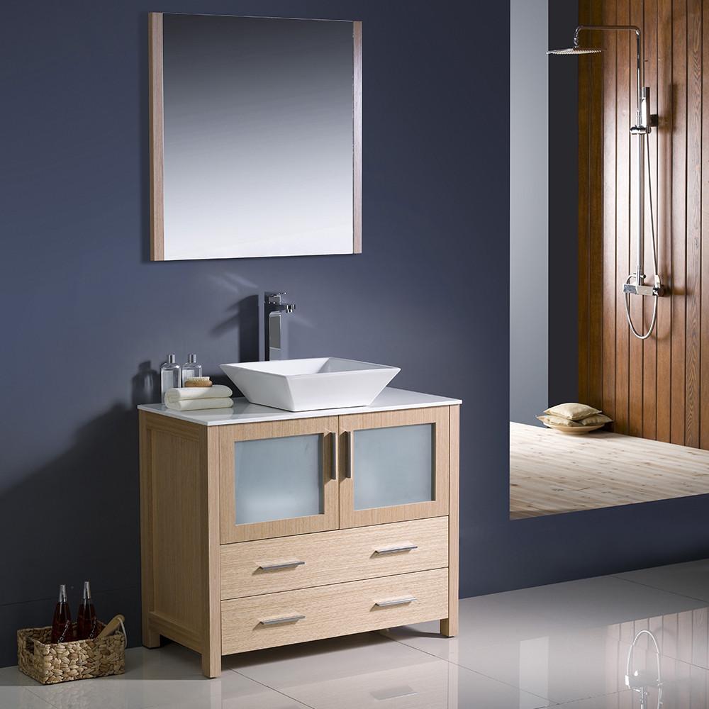 Fresca Torino 36" Light Oak Modern Bathroom Vanity w/ Vessel Sink Vanity Fresca 