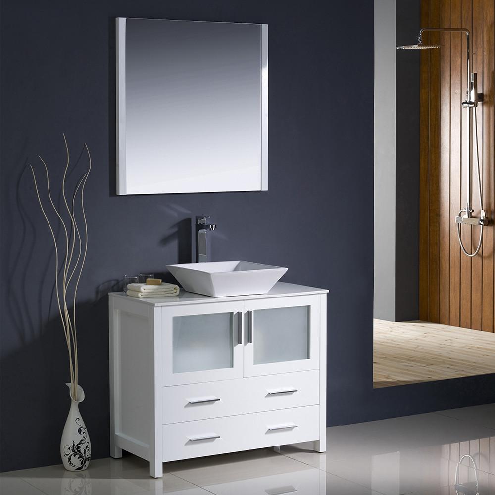 Fresca Torino 36" White Modern Bathroom Vanity w/ Vessel Sink Vanity Fresca 