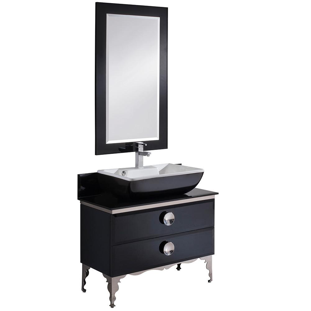 Fresca Moselle 36" Modern Glass Bathroom Vanity w/ Mirror & Free Faucet Vanity Fresca 