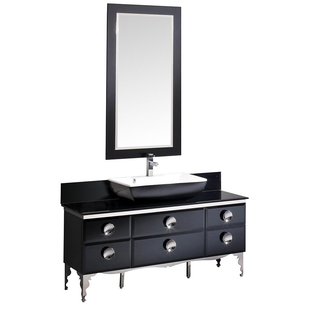 Fresca Moselle 59" Modern Glass Bathroom Vanity w/ Mirror & Free Faucet Vanity Fresca 