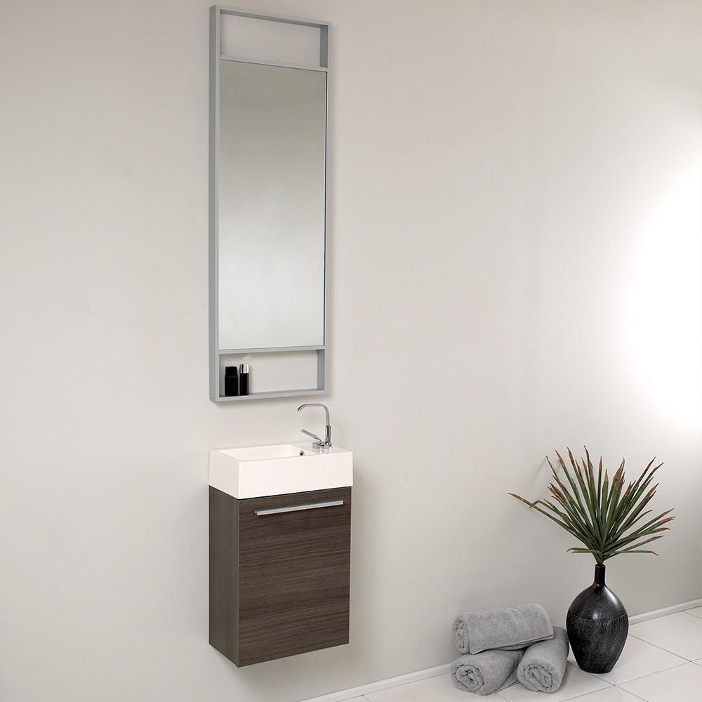 Fresca Pulito Small Gray Oak Modern Bathroom Vanity w/ Tall Mirror & Free Faucet Vanity Fresca 