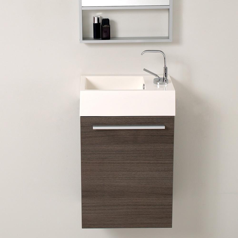 Fresca Pulito Small Gray Oak Modern Bathroom Vanity w/ Tall Mirror & Free Faucet Vanity Fresca 