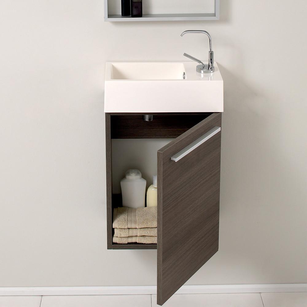 Fresca Pulito Small Gray Oak Modern Bathroom Vanity w/ Tall Mirror & Free Faucet Vanity Fresca 