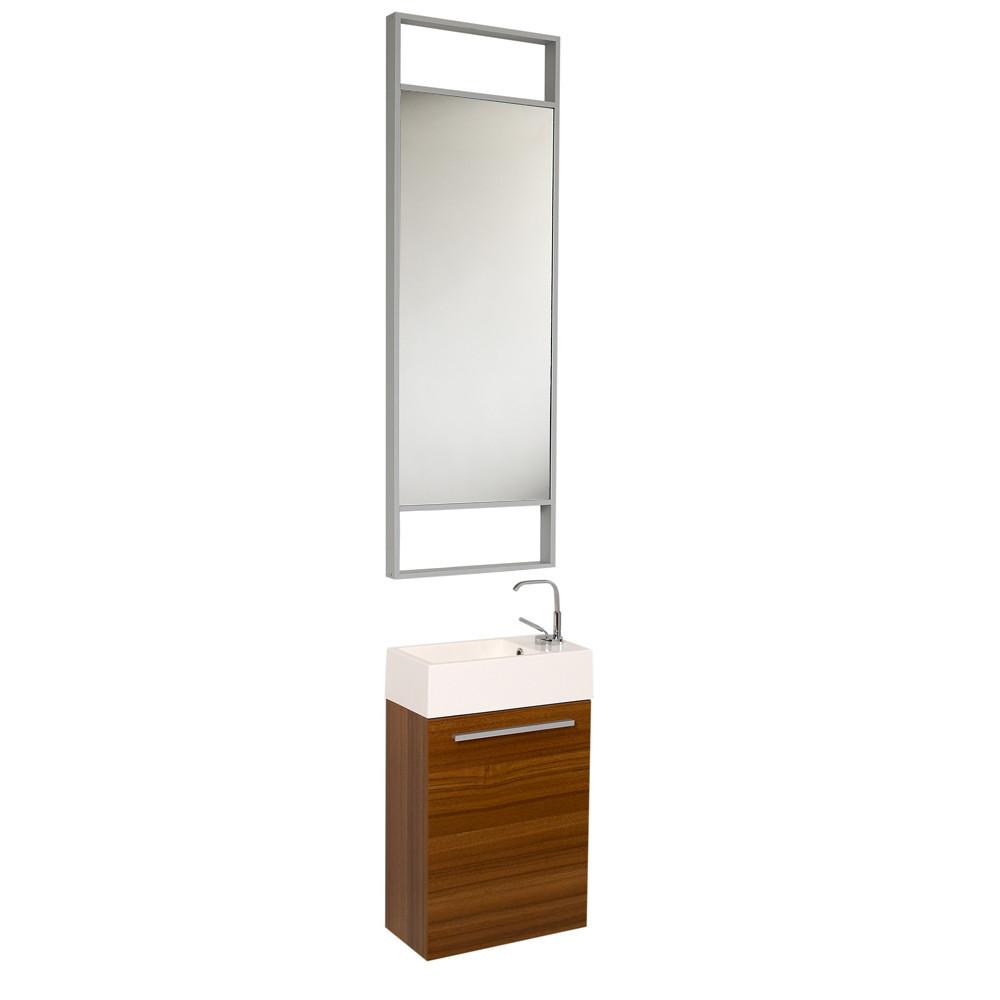 Fresca Pulito Small Teak Modern Bathroom Vanity w/ Tall Mirror & Free Faucet Vanity Fresca 