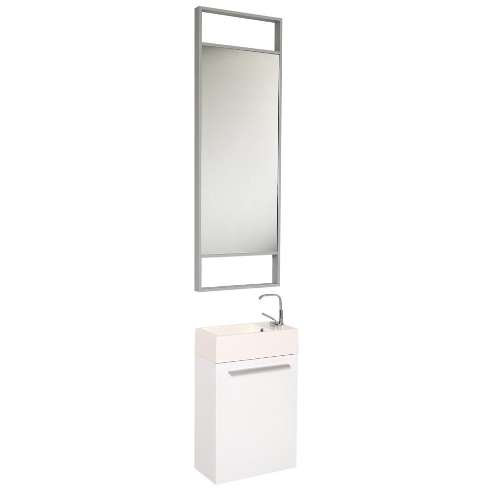 Fresca Pulito Small White Modern Bathroom Vanity w/ Tall Mirror & Free Faucet Vanity Fresca 