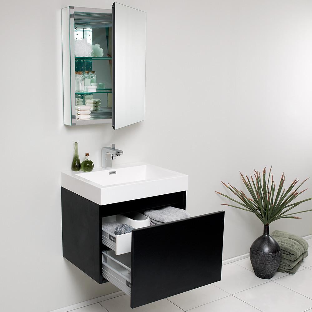 Fresca Nano Black Modern Bathroom Vanity w/ Medicine Cabinet Vanity Fresca 