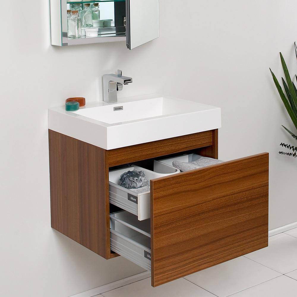Fresca Nano Teak Modern Bathroom Vanity w/ Medicine Cabinet Vanity Fresca 