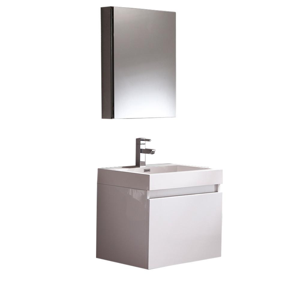 Fresca Nano White Modern Bathroom Vanity w/ Medicine Cabinet Vanity Fresca 