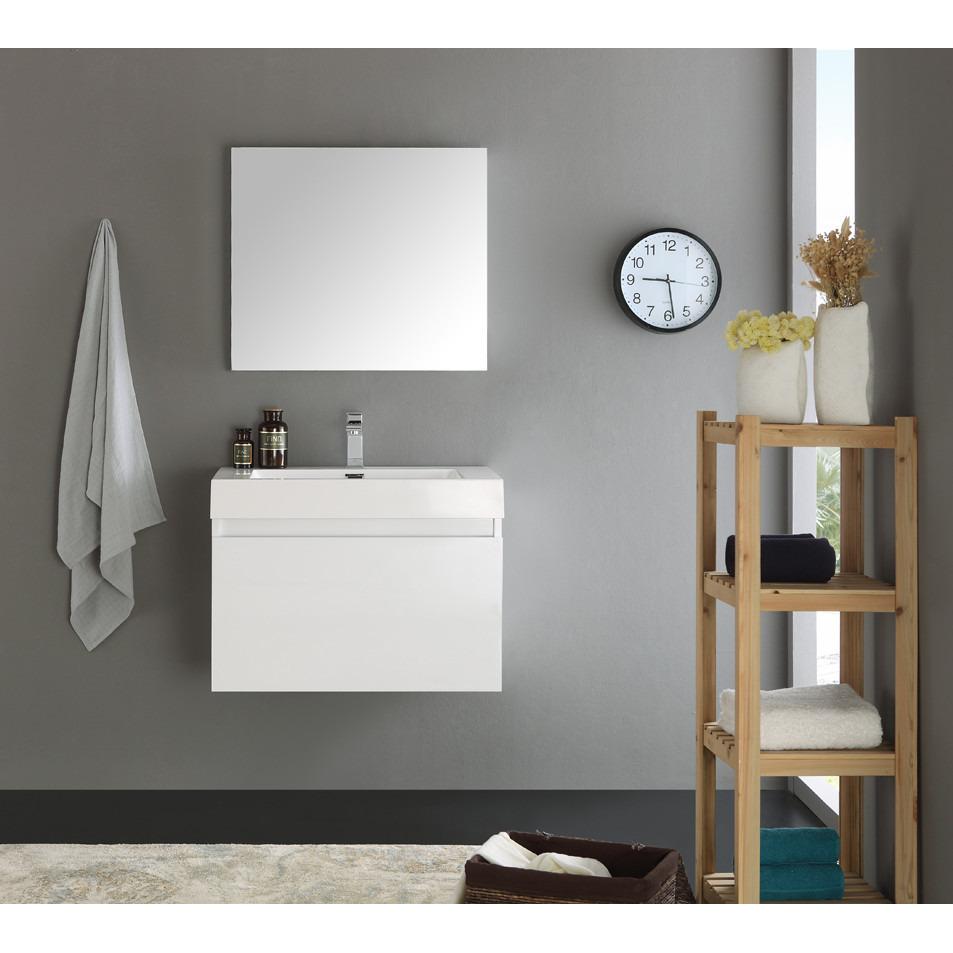 Fresca Mezzo 30" White Wall Hung Modern Bathroom Vanity w/ Medicine Cabinet & Free Faucet Vanity Fresca 