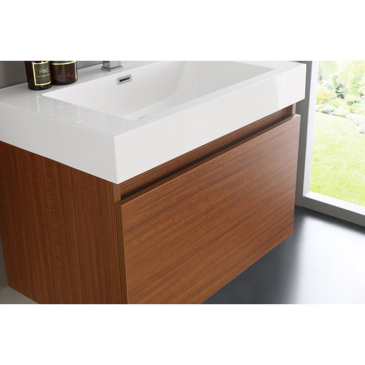 Fresca Mezzo 30" Teak Wall Hung Modern Bathroom Vanity w/ Medicine Cabinet & Free Faucet Vanity Fresca 