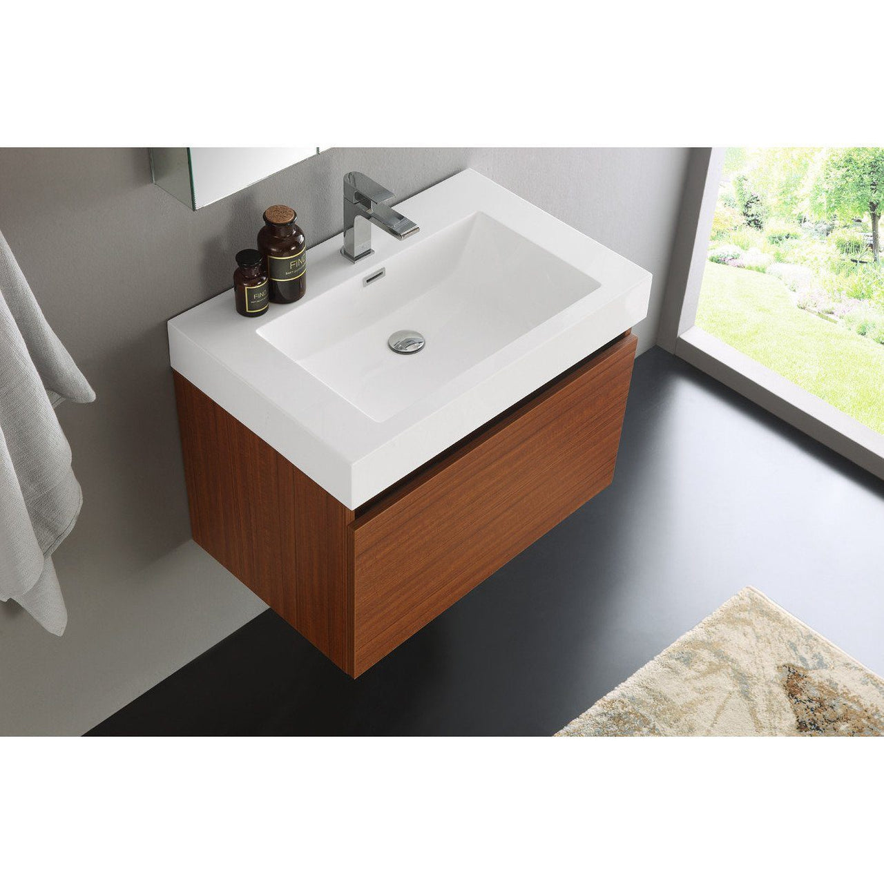 Fresca Mezzo 30" Teak Wall Hung Modern Bathroom Vanity w/ Medicine Cabinet & Free Faucet Vanity Fresca 