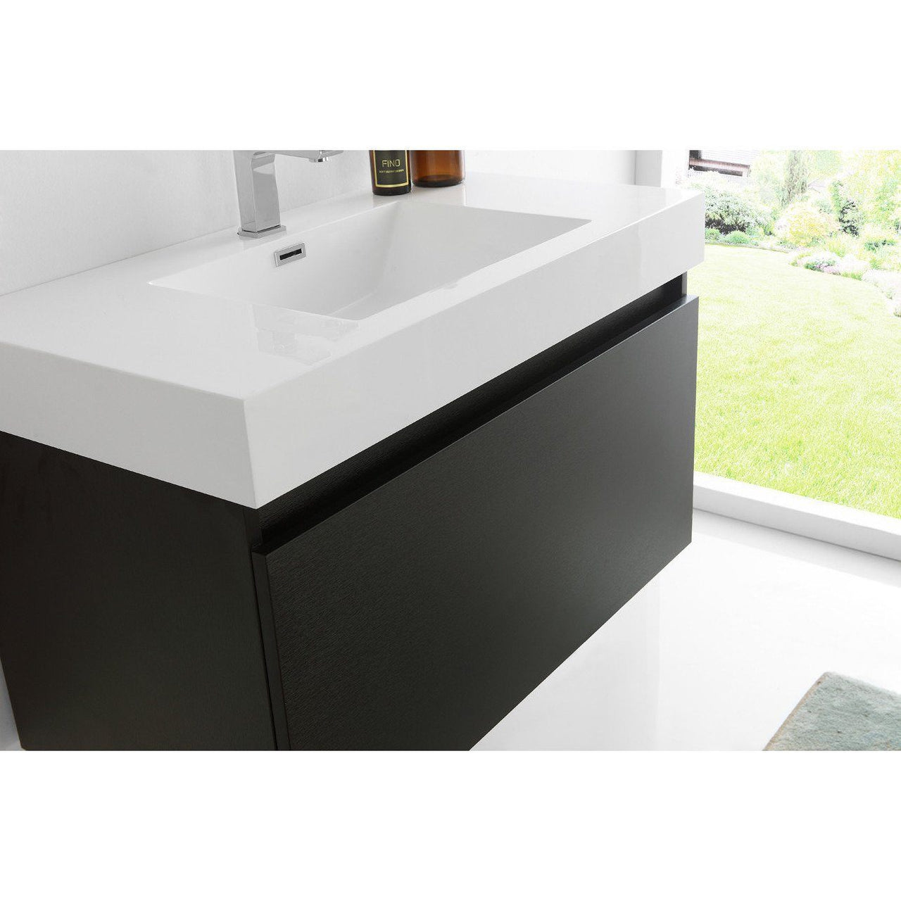 Fresca Mezzo 36" Black Wall Hung Modern Vanity w/ Medicine Cabinet & Free Faucet Vanity Fresca 