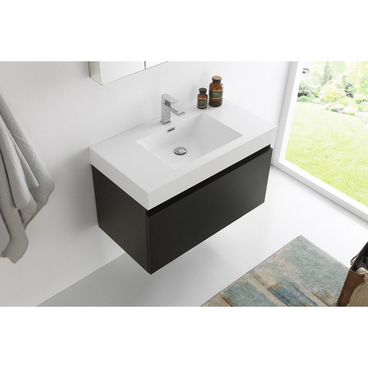 Fresca Mezzo 36" Black Wall Hung Modern Vanity w/ Medicine Cabinet & Free Faucet Vanity Fresca 