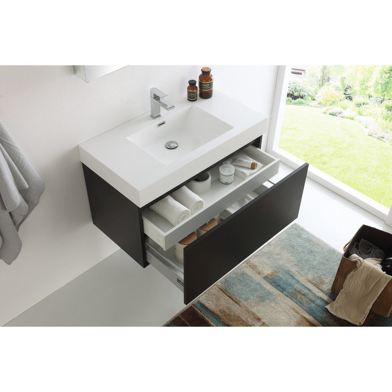 Fresca Mezzo 36" Black Wall Hung Modern Vanity w/ Medicine Cabinet & Free Faucet Vanity Fresca 