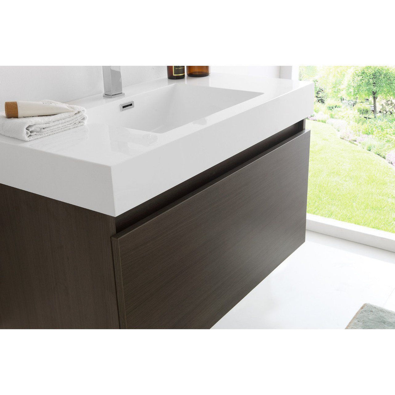 Fresca Mezzo 36" Gray Oak Wall Hung Modern Bathroom Vanity w/ Medicine Cabinet & Free Faucet Vanity Fresca 