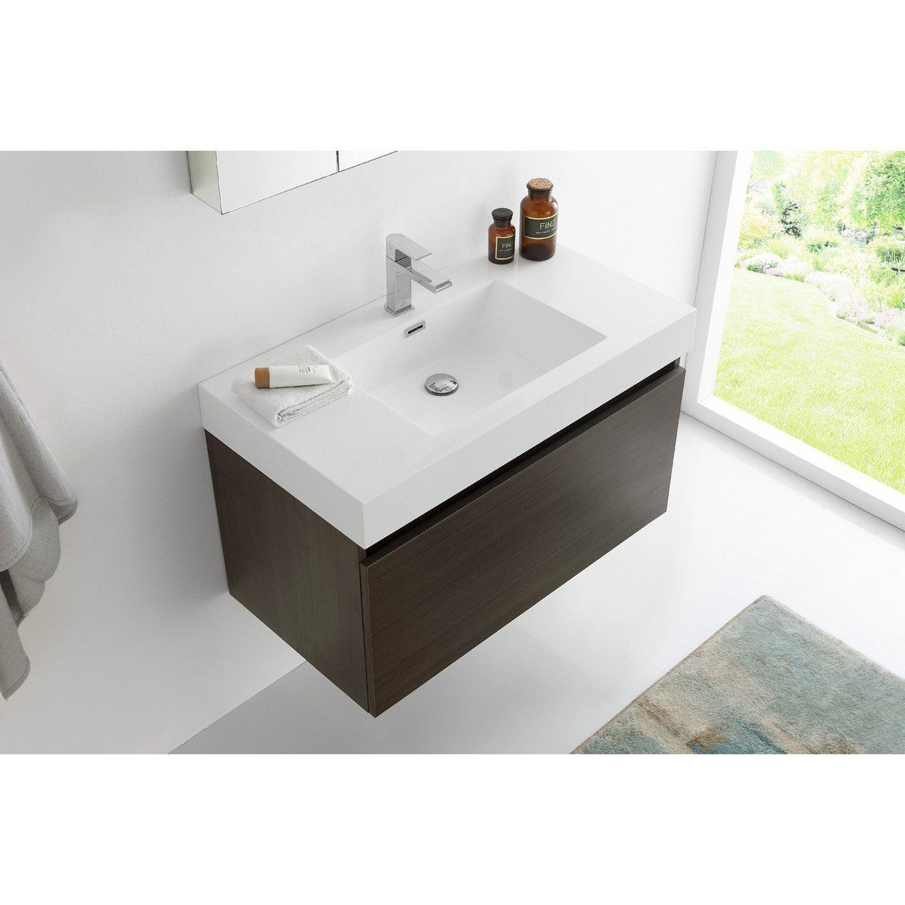 Fresca Mezzo 36" Gray Oak Wall Hung Modern Bathroom Vanity w/ Medicine Cabinet & Free Faucet Vanity Fresca 