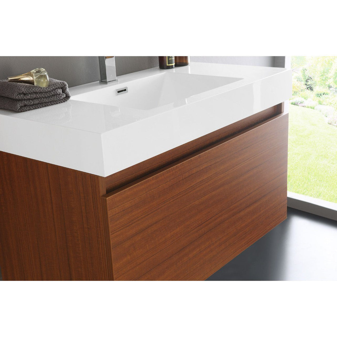 Fresca Mezzo 36" Teak Wall Hung Modern Bathroom Vanity w/ Medicine Cabinet & Free Faucet Vanity Fresca 