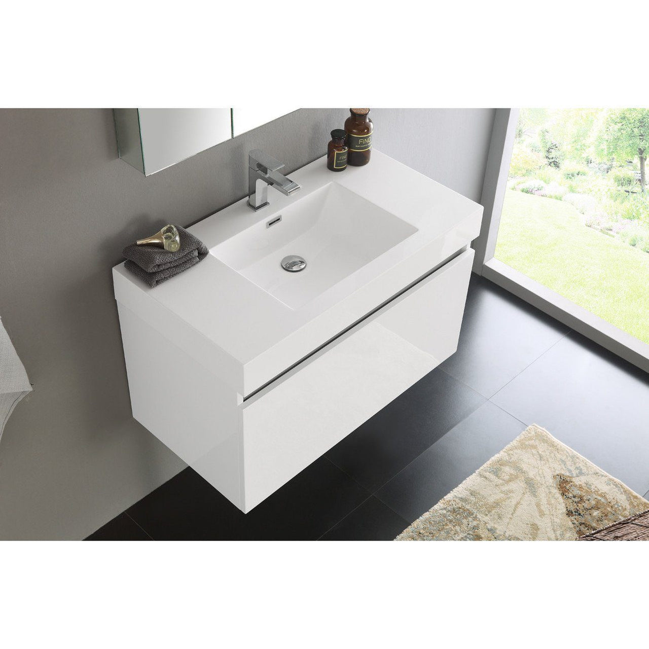 Fresca Mezzo 36" White Wall Hung Modern Bathroom Vanity w/ Medicine Cabinet & Free Faucet Vanity Fresca 