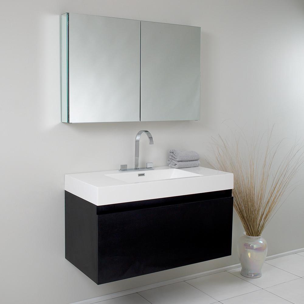 Fresca Mezzo Black Modern Bathroom Vanity w/ Medicine Cabinet Free Faucet Vanity Fresca 