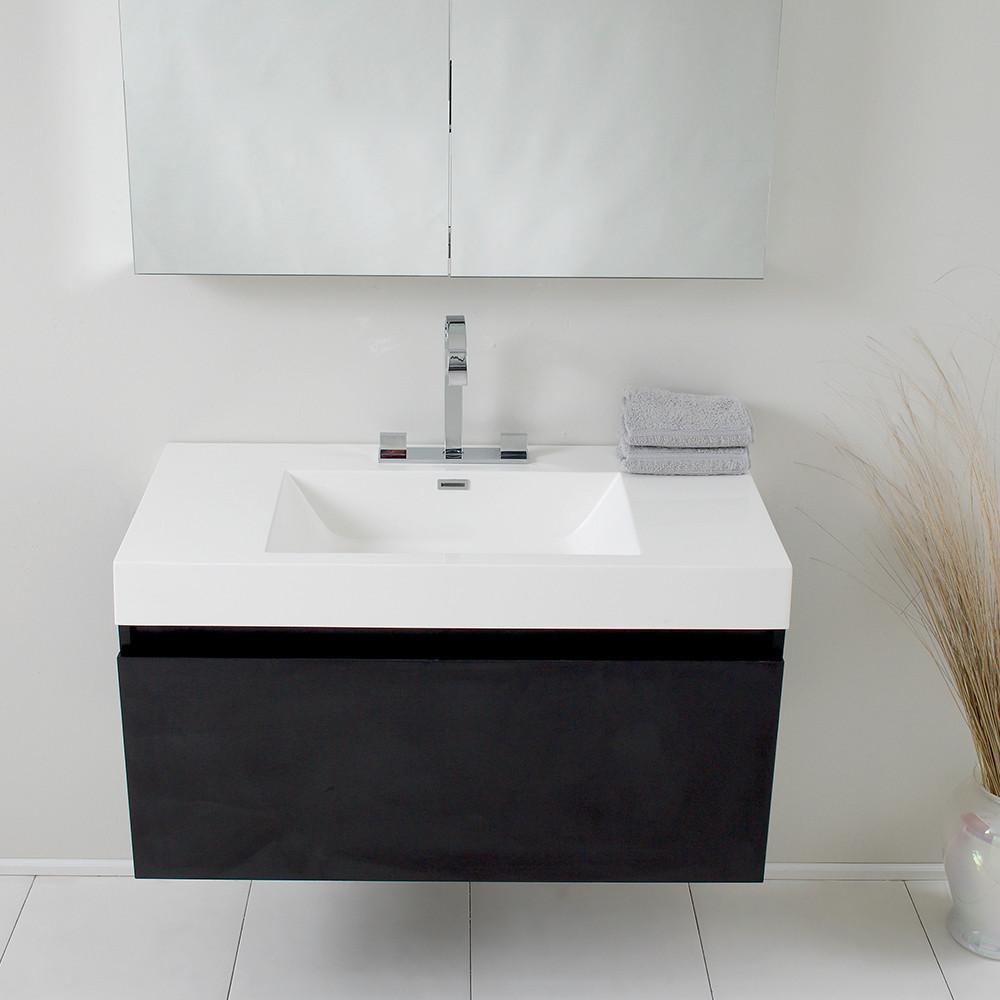 Fresca Mezzo Black Modern Bathroom Vanity w/ Medicine Cabinet Free Faucet Vanity Fresca 