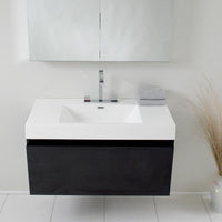 Thumbnail for Fresca Mezzo Black Modern Bathroom Vanity w/ Medicine Cabinet Free Faucet Vanity Fresca 