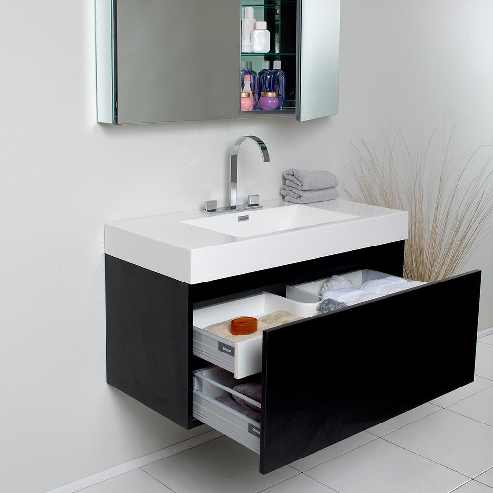 Fresca Mezzo Black Modern Bathroom Vanity w/ Medicine Cabinet Free Faucet Vanity Fresca 