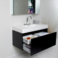 Thumbnail for Fresca Mezzo Black Modern Bathroom Vanity w/ Medicine Cabinet Free Faucet Vanity Fresca 