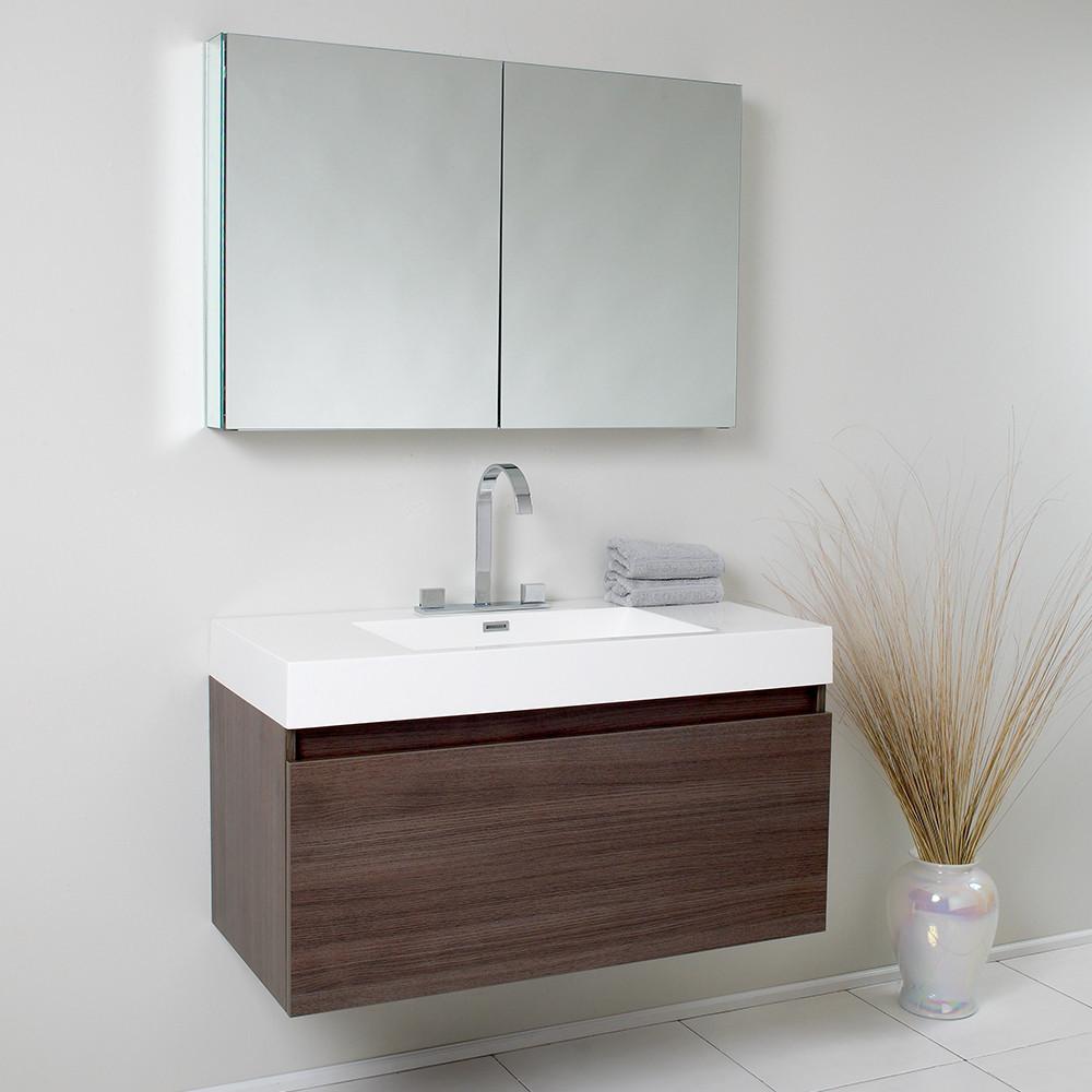 Fresca Mezzo Gray Oak Modern Bathroom Vanity w/ Medicine Cabinet Free Faucet Vanity Fresca 