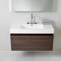 Thumbnail for Fresca Mezzo Gray Oak Modern Bathroom Vanity w/ Medicine Cabinet Free Faucet Vanity Fresca 