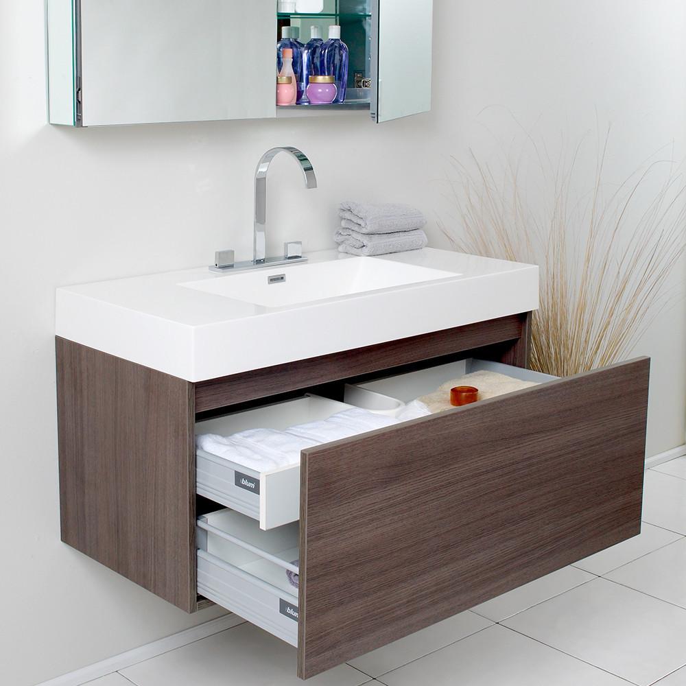 Fresca Mezzo Gray Oak Modern Bathroom Vanity w/ Medicine Cabinet Free Faucet Vanity Fresca 