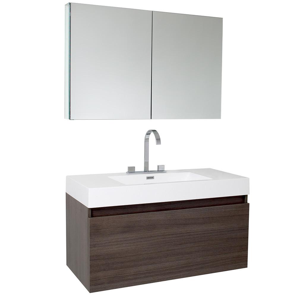 Fresca Mezzo Gray Oak Modern Bathroom Vanity w/ Medicine Cabinet Free Faucet Vanity Fresca 