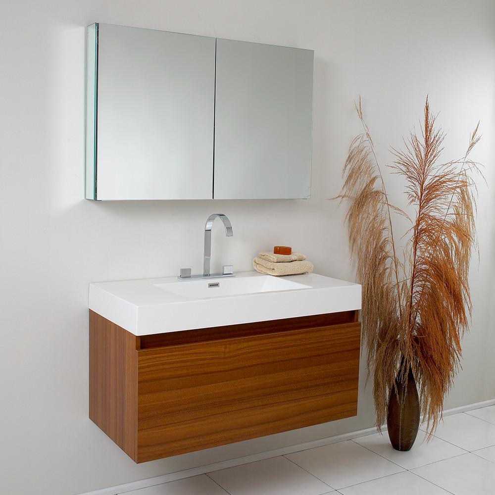 Fresca Mezzo Teak Modern Bathroom Vanity w/ Medicine Cabinet Free Faucet Vanity Fresca 