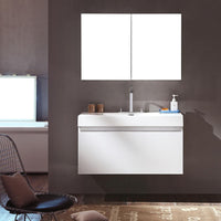 Thumbnail for Fresca Mezzo White Modern Bathroom Vanity w/ Medicine Cabinet Free Faucet Vanity Fresca 