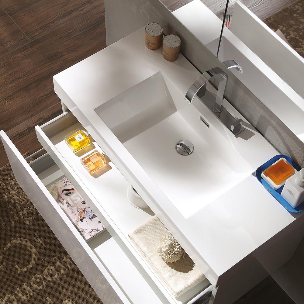 Fresca Mezzo White Modern Bathroom Vanity w/ Medicine Cabinet Free Faucet Vanity Fresca 