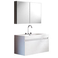 Thumbnail for Fresca Mezzo White Modern Bathroom Vanity w/ Medicine Cabinet Free Faucet Vanity Fresca 