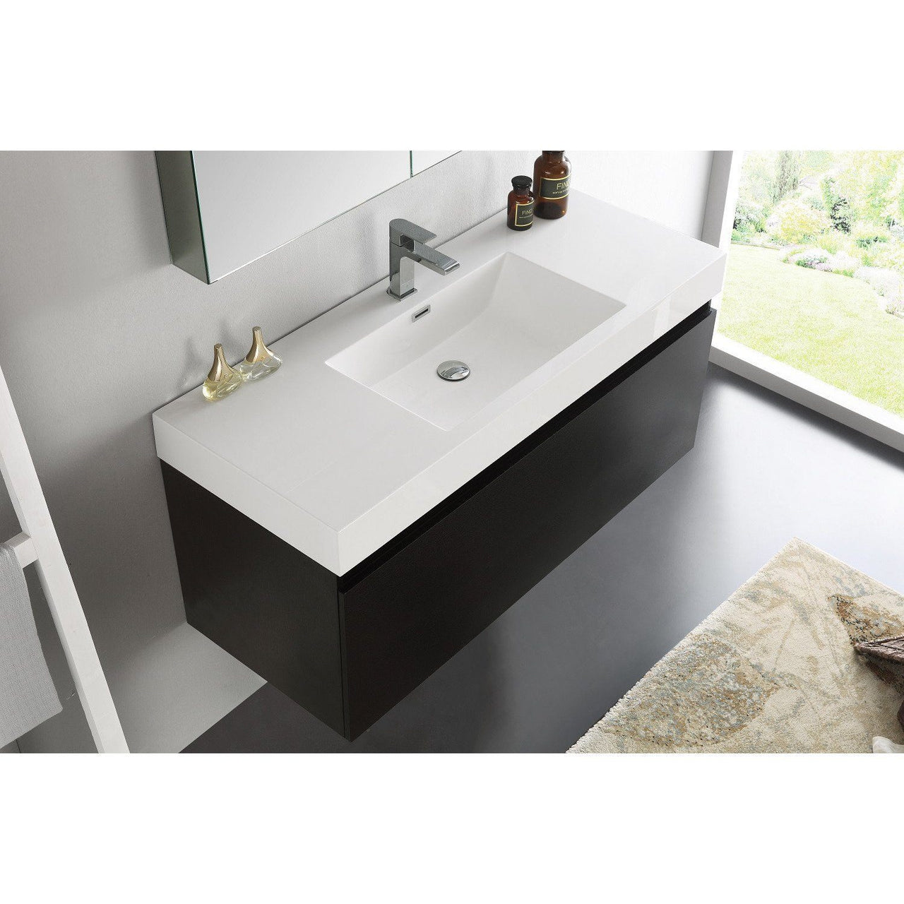 Fresca Mezzo 48" Black Wall Hung Modern Vanity w/ Medicine Cabinet & Free Faucet Vanity Fresca 